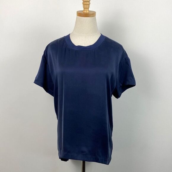 QUINCE Navy Blue 100% Washable Silk Pajama Tee NWOT Size Small - Picture 5 of 14